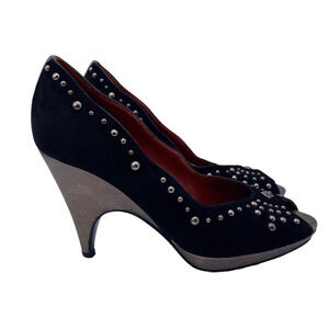 Coquette Couture Donald J Pliner Womens 7M Black Studded Open Toe Point Heel